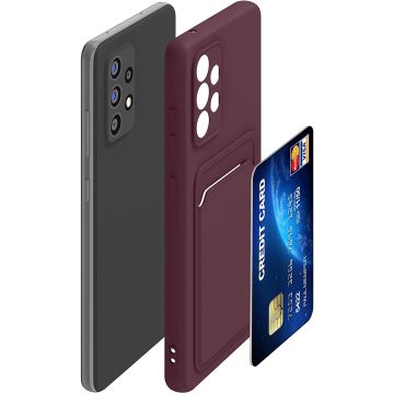 Samsung A53 Hoesje met pasjeshouder Wine Rood - Samsung Galaxy A53 5G hoesje Soft silicone colour case met kaarthouder