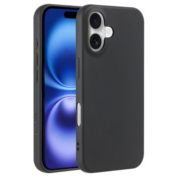 Hoesje Geschikt voor iPhone 16 – Zacht siliconen liquid backcover – Zwart