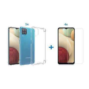 Samsung a12 hoesje shockproof case - transparant TPU - Samsung galaxy a12 hoesje - 4x Samsung a12 screenprotector screen protector