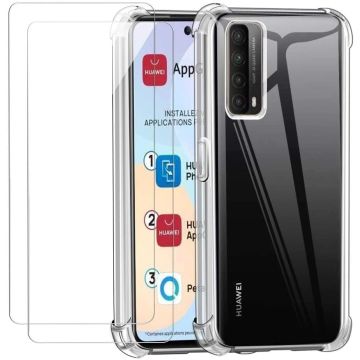 Huawei P Smart 2021 hoesje shock proof transparant - Psmart 2021 Silicone hoesje - Hoesje Huawei PSmart 2021 -met Screenprotector Psmart 2021 2 pack