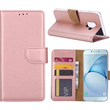 Ntech Samsung Galaxy A6+ (2018) case Rose Goud Portemonnee hoesje met opbergvakjes