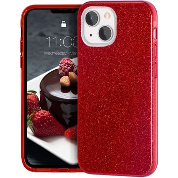 Hoesje Geschikt voor iPhone 13 Pro Max Hoesje Glitters Siliconen Rood - Glitter Hoesje Geschikt voor iPhone 13 Pro Max hoesje TPU Case - Cover
