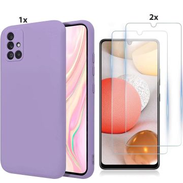 Samsung Galaxy A32 5G Hoesje Soft Nano Silicone Backcover Gel Lavendel Paars Met 2x Glazen Screenprotector