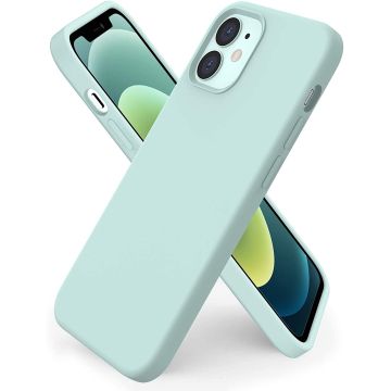 Hoesje Geschikt voor iPhone 12 Mini Hoesje - Nano siliconen Backcover - Soft TPU case met microvezel - Mint Groen