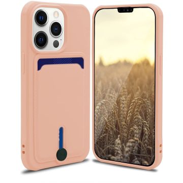 Hoesje Geschikt voor iPhone 13 hoesje Met pasje houder Licht Rose - Hoesje Geschikt voor iPhone 13 siliconen hoesje met pasjeshouder Hoesje Geschikt voor iPhone 13