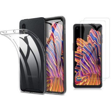 Samsung Galaxy Xcover Pro siliconen transparant TPU case - 2x Xcover Pro Screenprotector Tempered Glass