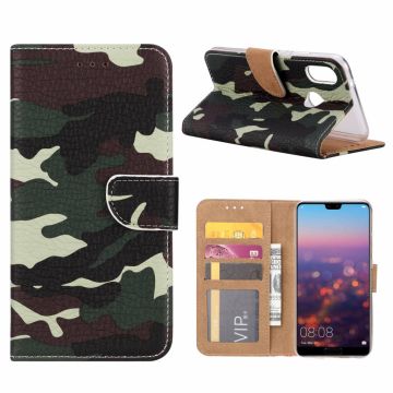 Huawei P20 Lite Camouflage Design Booktype Kunstleer Hoesje Met Pasjesruimte
