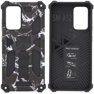 Samsung Galaxy A52 (5G) Hoesje - Rugged Extreme Backcover Marmer Camouflage met Kickstand - Zwart