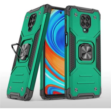 Xiaomi Redmi Note 9S/ Note 9 Pro Hoesje - Heavy Duty Armor hoesje Groen - Xiaomi Redmi Note 9S/ Note 9 Pro silicone TPU 360-Degree hybride hoesje Kickstand ringhouder met Magnetisch Auto Mount