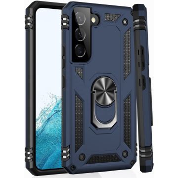 Samsung S22 Plus Hoesje Anti-Shock Hybrid Armor Blauw - Samsung Galaxy S22 Plus hoesje met Kickstand Ring Houder - Kunststof - Back Cover