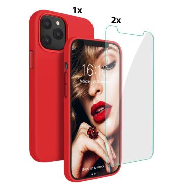 Hoesje Geschikt voor iPhone 12/12 Pro Soft Nano siliconen Gel Rood Hoesje Met 2X Glazen screenprotector