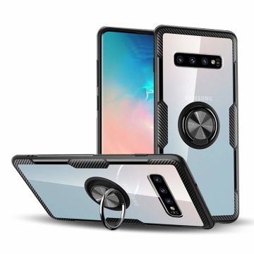 Ntech Samsung Galaxy S10+ Luxe TPU Back Cover Met Metale Ring houder - Zwart