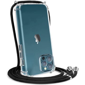 Hoesje Geschikt voor iPhone 13 Pro Max Hoesje transparant silicone met Koord - Hoesje Geschikt voor iPhone 13 Pro Max hoesje met koord - Hoesje Geschikt voor iPhone 13 Pro Max met koord draagkoord TPU backcover - Zwart