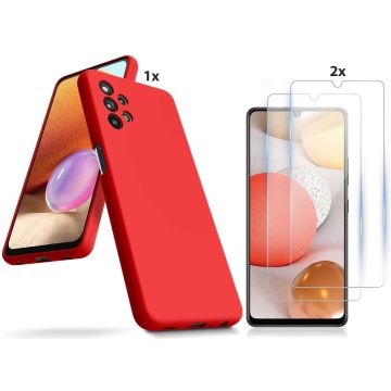 Samsung Galaxy A32 4G Hoesje Soft Nano Silicone Backcover Gel Rood Met 2x Glazen Screenprotector