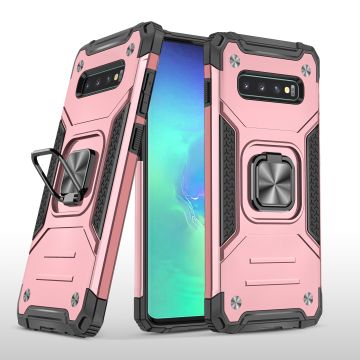 Samsung S10 Hoesje - Heavy Duty Armor hoesje Rose Goud - Galaxy S10 silicone TPU 360-Degree hybride hoesje Kickstand ringhouder met Magnetisch Auto Mount