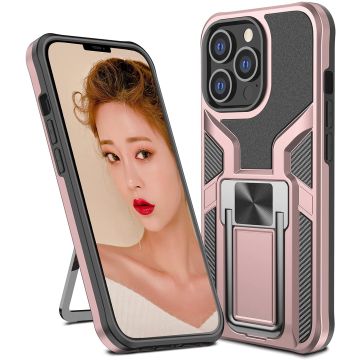 Hoesje Geschikt voor iPhone 13 Mini – Schokbestendig Ultra Slim Soft TPU Cover met kicktand Ringhouder – Rosegoud