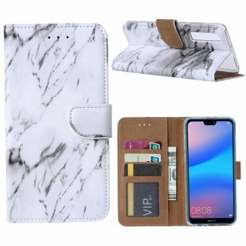 Ntech Huawei P30 Marmer Boek hoesje met Pasjesruimte