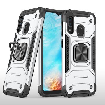 Samsung A01 Core Hoesje - Heavy Duty Armor hoesje Zliver - Galaxy A01 Core silicone TPU hybride hoesje Kickstand ringhouder met Magnetisch Auto Mount