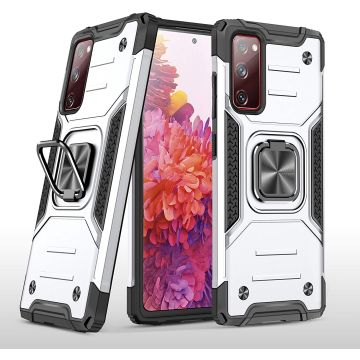Samsung S20 FE Hoesje - Heavy Duty Armor hoesje Zliver - Galaxy S20 FE silicone TPU hybride hoesje Kickstand ringhouder met Magnetisch Auto Mount
