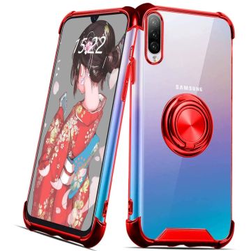 Samsung Galaxy A40 hoesje silicone met ringhouder Back Cover Case - Transparant/Rood