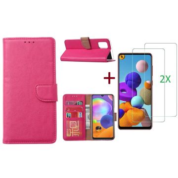 Samsung Galaxy A21S Hoesje Pink / 2X glas Screenprotector