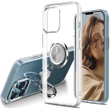 Hoesje Geschikt voor iPhone 13 Pro hoesje Transparant Luxe Backcover - Hoesje Geschikt voor iPhone 13 Pro - Hoesje Geschikt voor iPhone 13 Pro case met Metalen Ring houder - Transparant