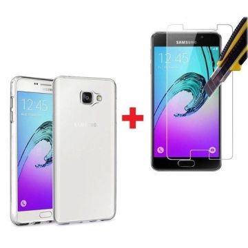 Samsung Galaxy A3 2016 Glazen Screenprotector + Met Gratis Ultra Dunne TPU silicone case hoesje
