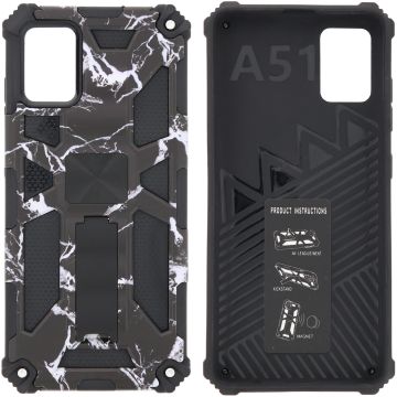 Samsung Galaxy A51 (4G) Hoesje - Rugged Extreme Backcover Paars/Blauw Camouflage met Kickstand - Paars