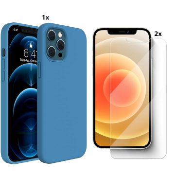 Hoesje Geschikt voor iPhone 11 Pro Max Hoesje Soft Nano Silicone Backcover Gel Hemels Blauw Met 2x Glazen screenprotector