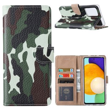 Samsung A52 Hoesje Camouflage Legerprint - Galaxy A52 5G / 4G Boekcase Hoesje / Portemonnee cover - Camouflage Legerprint hoesje Samsung Galaxy A52