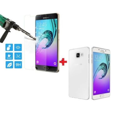 Samsung Galaxy A5 2016 Glazen Screenprotector + Met Gratis Ultra Dunne TPU silicone case hoesje