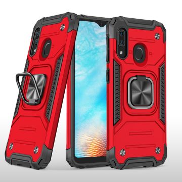 Samsung A01 Core Hoesje - Heavy Duty Armor hoesje Rood - Galaxy A01 Core silicone TPU hybride hoesje Kickstand ringhouder met Magnetisch Auto Mount