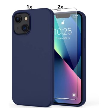 Hoesje Geschikt voor iPhone 11 Hoesje Soft Nano Silicone Backcover Gel Navy Blauw Met 2x Glazen screenprotector