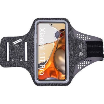 Hoesje Geschikt voor Xiaomi 11T Pro hardloop telefoonhouder – armband - sportband - van stof - Zwart