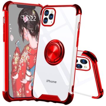 Hoesje Geschikt voor iPhone 12 Pro Max hoesje - Backcover met Ringhouder - Verstevigde hoeken - Transparant/Rood