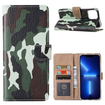 Hoesje Geschikt voor iPhone 13 Hoesje Camouflage Legerprint - Hoesje Geschikt voor iPhone 13 Boek Hoesje / Portemonnee cover - Camouflage Hoesje Geschikt voor iPhone 13 6.1
