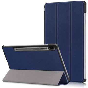 Samsung Tab S8 Plus hoes Book Case Smart Cover Donker Blauw - Samsung Galaxy Tab S8 Plus hoes - Samsung Tab S7 FE hoes bookcase - Tab S7 plus hoes Trifold hoes -Tablet Hoes 12.4 Inch