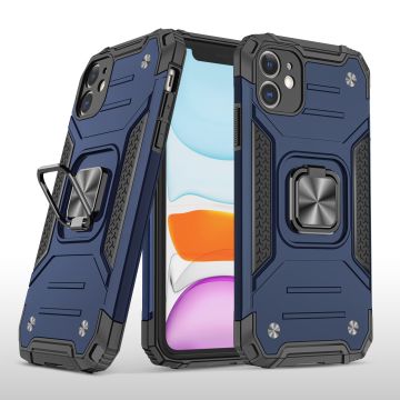 Hoesje Geschikt voor iPhone 11 - Heavy Duty Armor hoesje Met Kickstand ringhouder Blauw