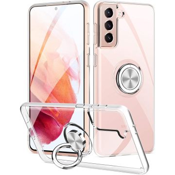 Samsung S21 Plus hoesje - Luxe TPU Backcover Clear - Samsung Galaxy S21 Plus met Ring houder / Ring vinger houder / standaard
