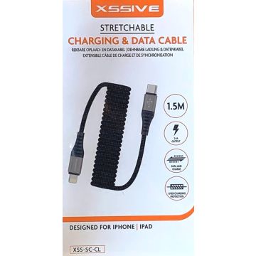 Xssive Uitrekbaar Kabel USB Type-C to iPhone - iPad - iPod - 1.5 meter -ZWART