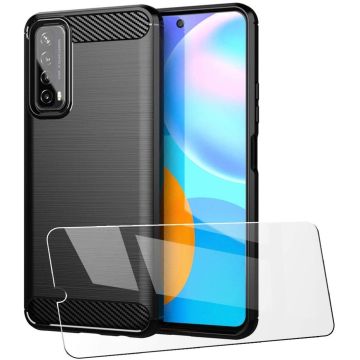 Huawei P smart 2021 Hoesje Geborsteld TPU case / Huawei P smart 2021 Brushed backcover Zwart - 2x Huawei P smart 2021 Screenprotector