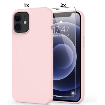Hoesje Geschikt voor iPhone 12/12 Pro Soft Nano siliconen Gel Licht Roze Hoesje Met 2X Glazen screenprotector