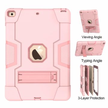 Hoes geschikt voor iPad 2021 Armor hoesje Rosegoud - Hoes geschikt voor iPad 9e/8e/7e Generatie hoes Kickstand Armor cover