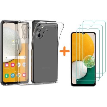 Samsung Galaxy A13 5G / A04s Hoesje siliconen transparant Met 3x Screenprotector