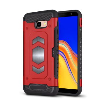 Ntech Samsung Galaxy J4 Plus (2018) Luxe Armor Case met Pashouder Rood