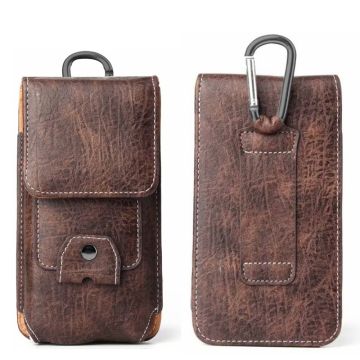 Riem Holster Hoesje - Luxe Universeel Telefoonhoesje verticale Holster 4.7 Hoesje Geschikt voor iPhone 14 / 14 pro / 13 / 13 Pro / 12 Pro / 12 / 11 / XR - Bruin