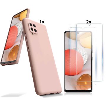 Samsung Galaxy A42 5G Hoesje Soft Nano Silicone Backcover Gel Licht Roze Met 2x Glazen Screenprotector