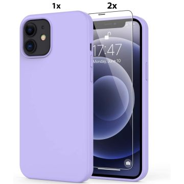 Hoesje Geschikt voor iPhone 13 Mini Soft Nano siliconen Gel Lila Paars Hoesje Met 2X Glazen screenprotector