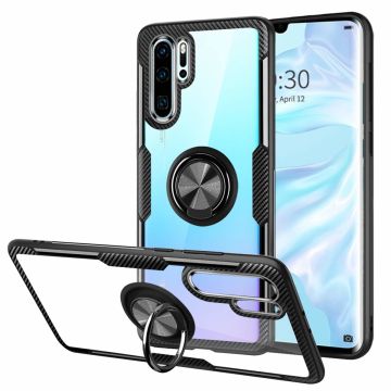 Ntech Huawei P30 Pro Luxe TPU Back Cover Met Metale Ring houder - Zwart