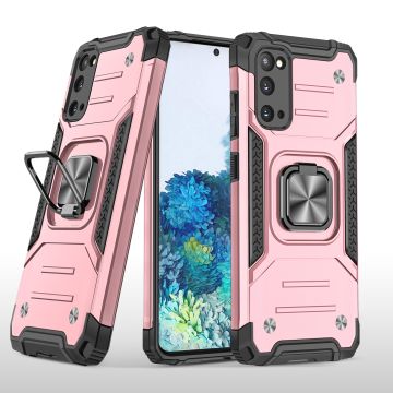 Samsung S20 Hoesje - Heavy Duty Armor hoesje Rose Goud - Galaxy S20 silicone TPU hybride hoesje Kickstand ringhouder met Magnetisch Auto Mount